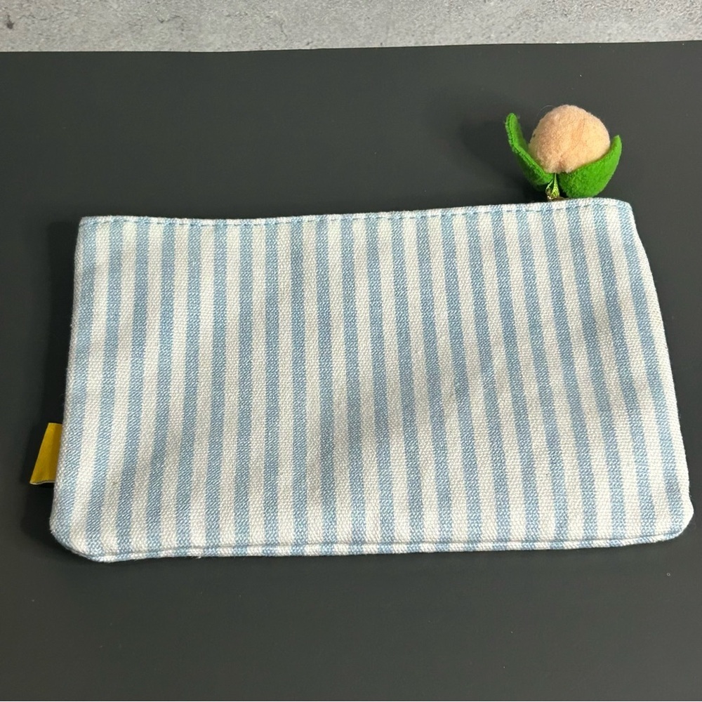 ipsy Blue and White Striped Cosmetic Bag with Peach Accent - Picture 2 of 3